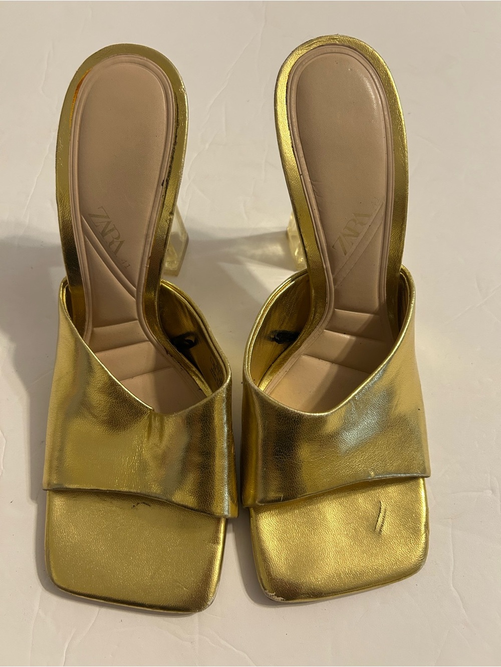 Zara Metallic Gold Slip-On Block Heel Mules
